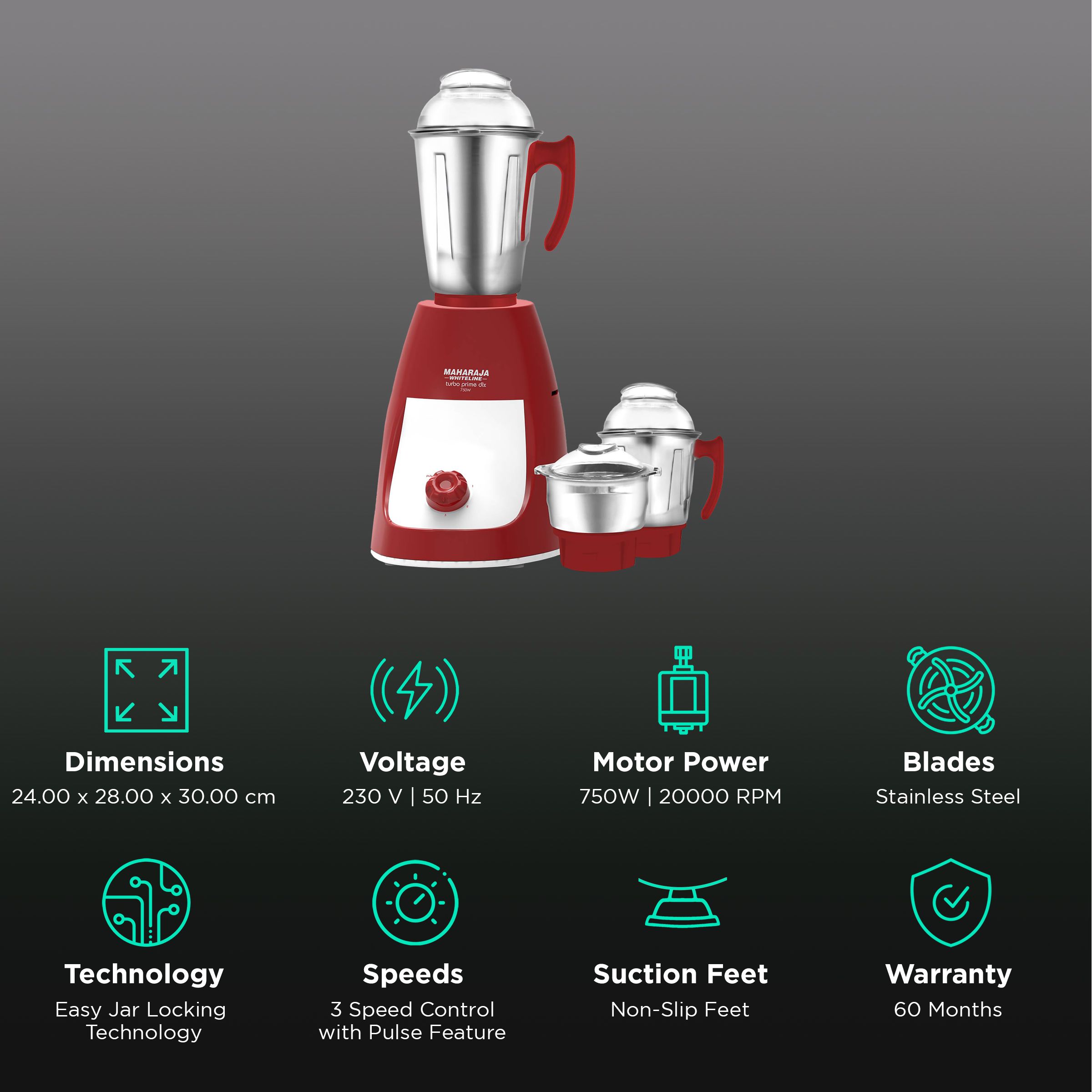 Buy Maharaja Whiteline Turbo Prime Dlx MX-231 750 Watt 3 Jars